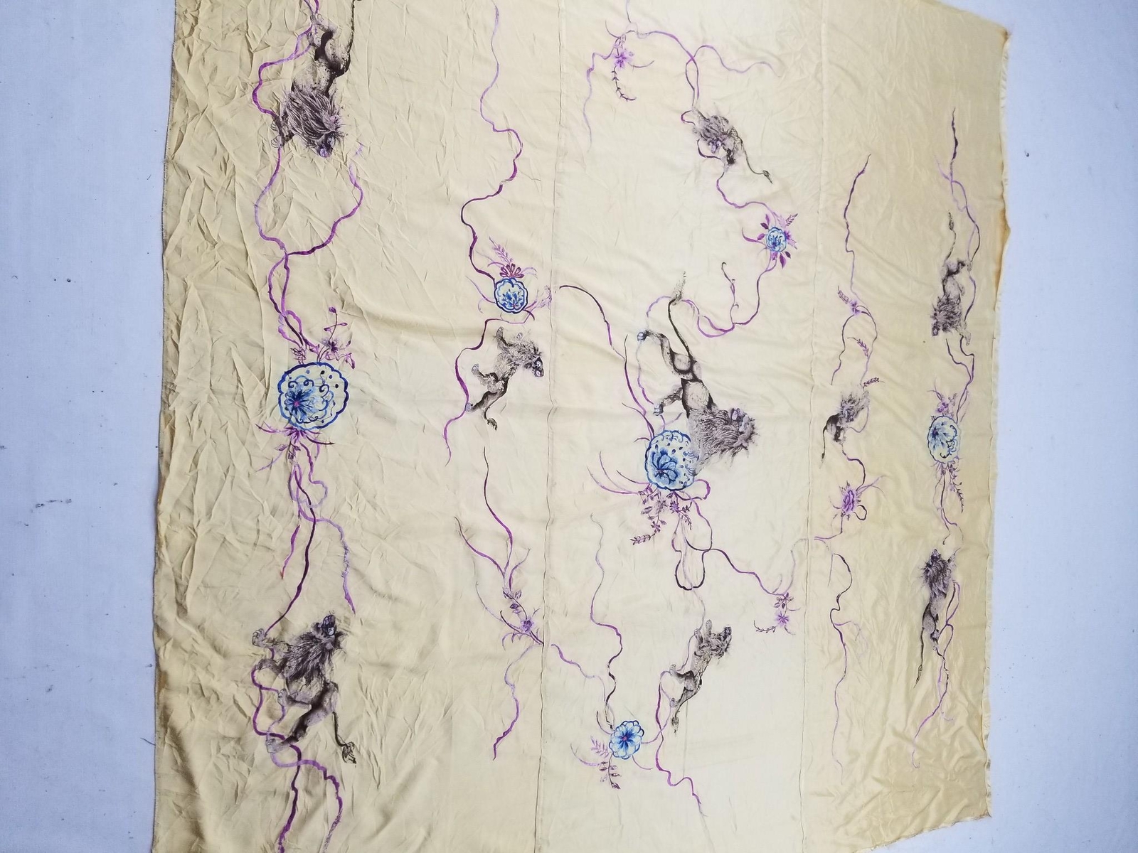 Vintage Chinese Silk Embroidered Decorative Panel 78×76 inches