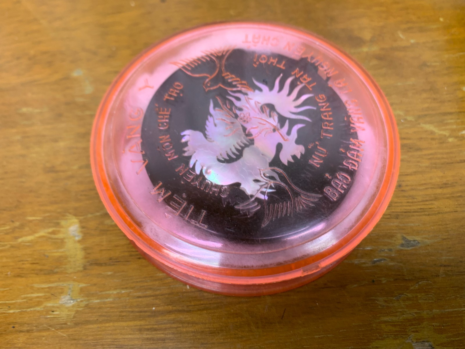Good Luck Blessing Chinese Charm Mother Of Pearl & Lucite ? Dragon Round Pendant