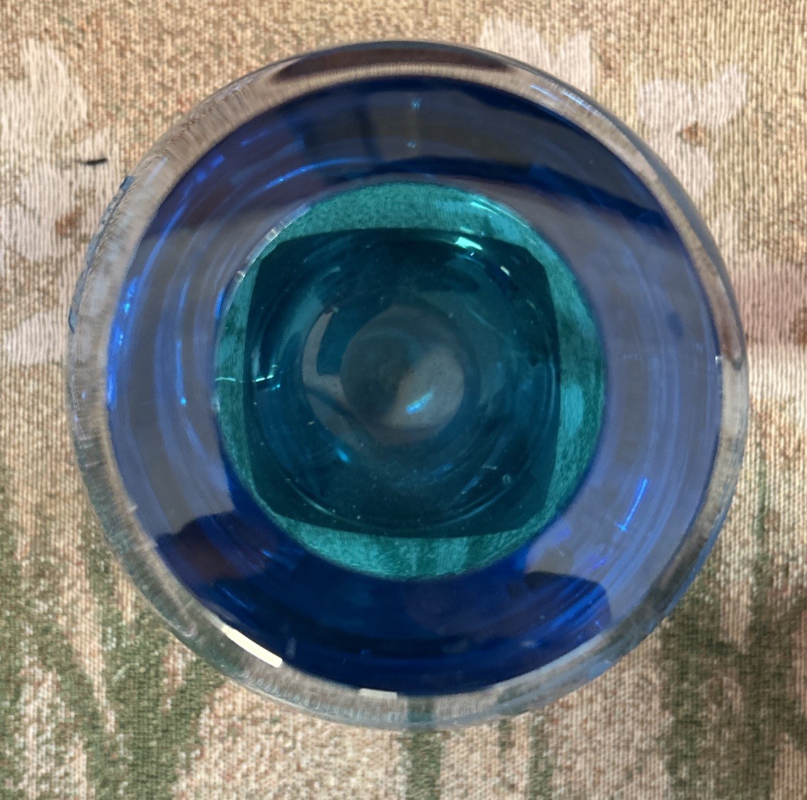 Antique Chinese Art Glass Vase Blue Peking Carved 6.5″ High Etched W/ Wood Stand
