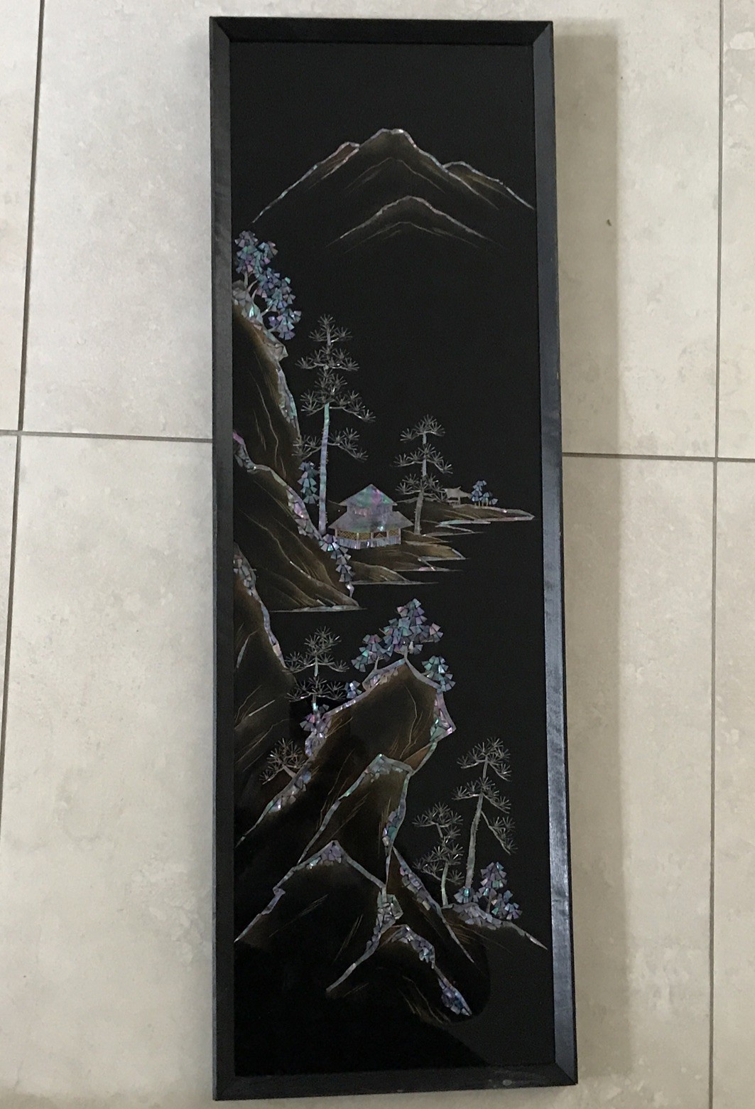 Vintage 30” mother of pearl Multicolor Micro Mosaic Handmade ￼house framed Japan