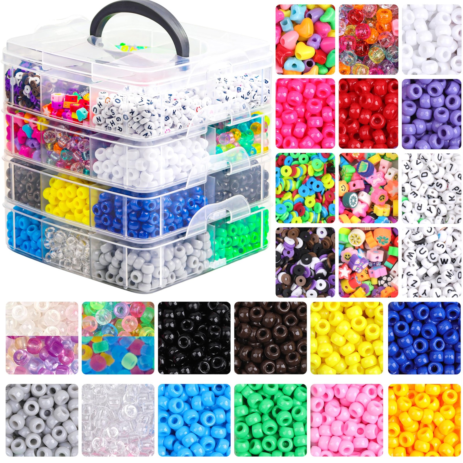 Auvoau 7600Pcs Pony Beads Kit for Kandi Friendship 6 Millimeter, Multicolor