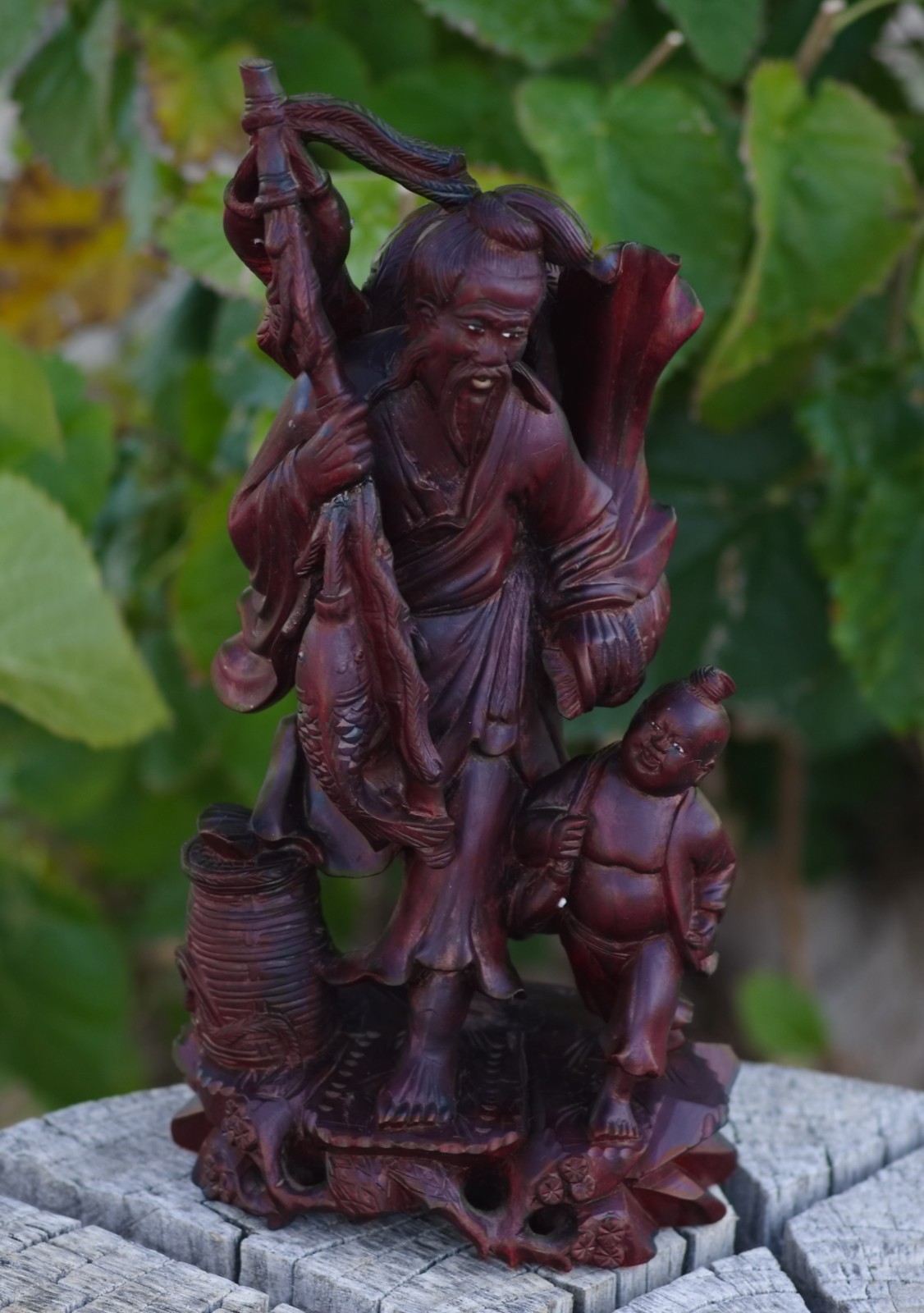 Oriental Boxwood Hand Carved Shou Lao 12″ China 1950’s MAGNIFICENT SKILLFUL ART!