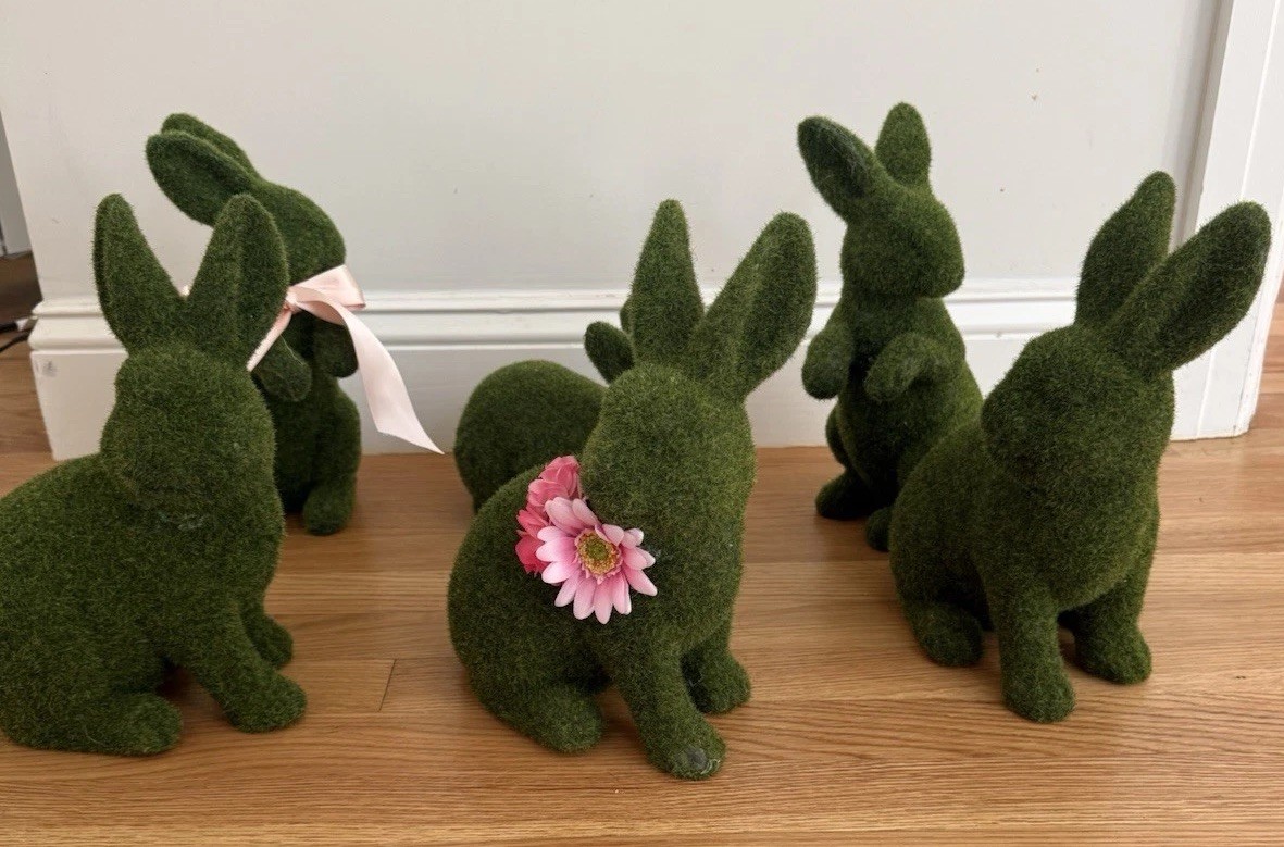 Floral Supplies Craft Green Faux Moss Bunny Rabbits Like House & Garden Set Of 6