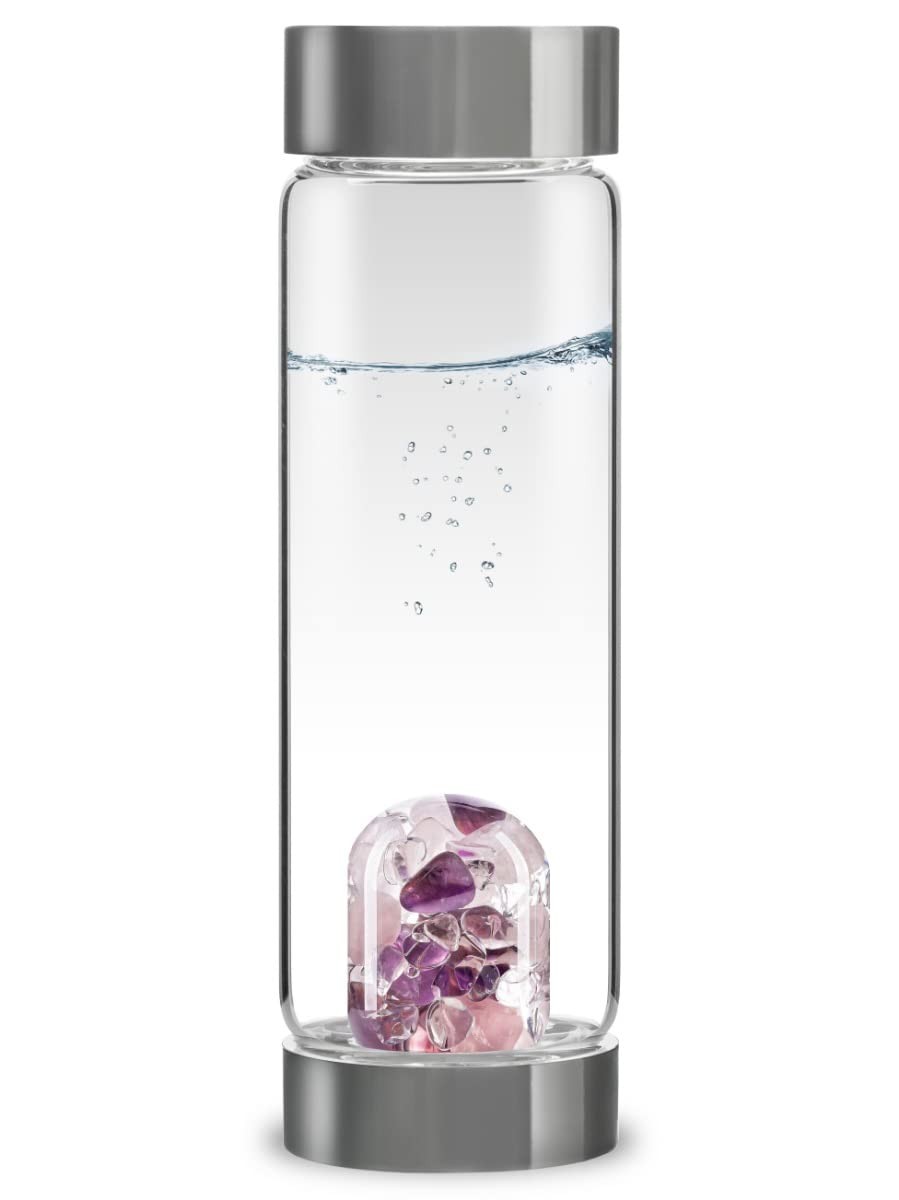 VitaJuwel ViA WELLNESS – Crystal Water Bottle with Amethyst, Rose Quartz & Cl…