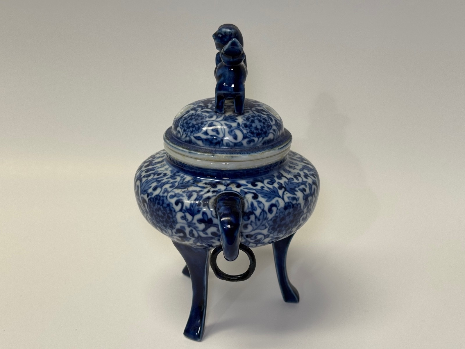 Vintage Chinese Blue & White Porcelain Censer Hand Painted Floral 6 ½” High