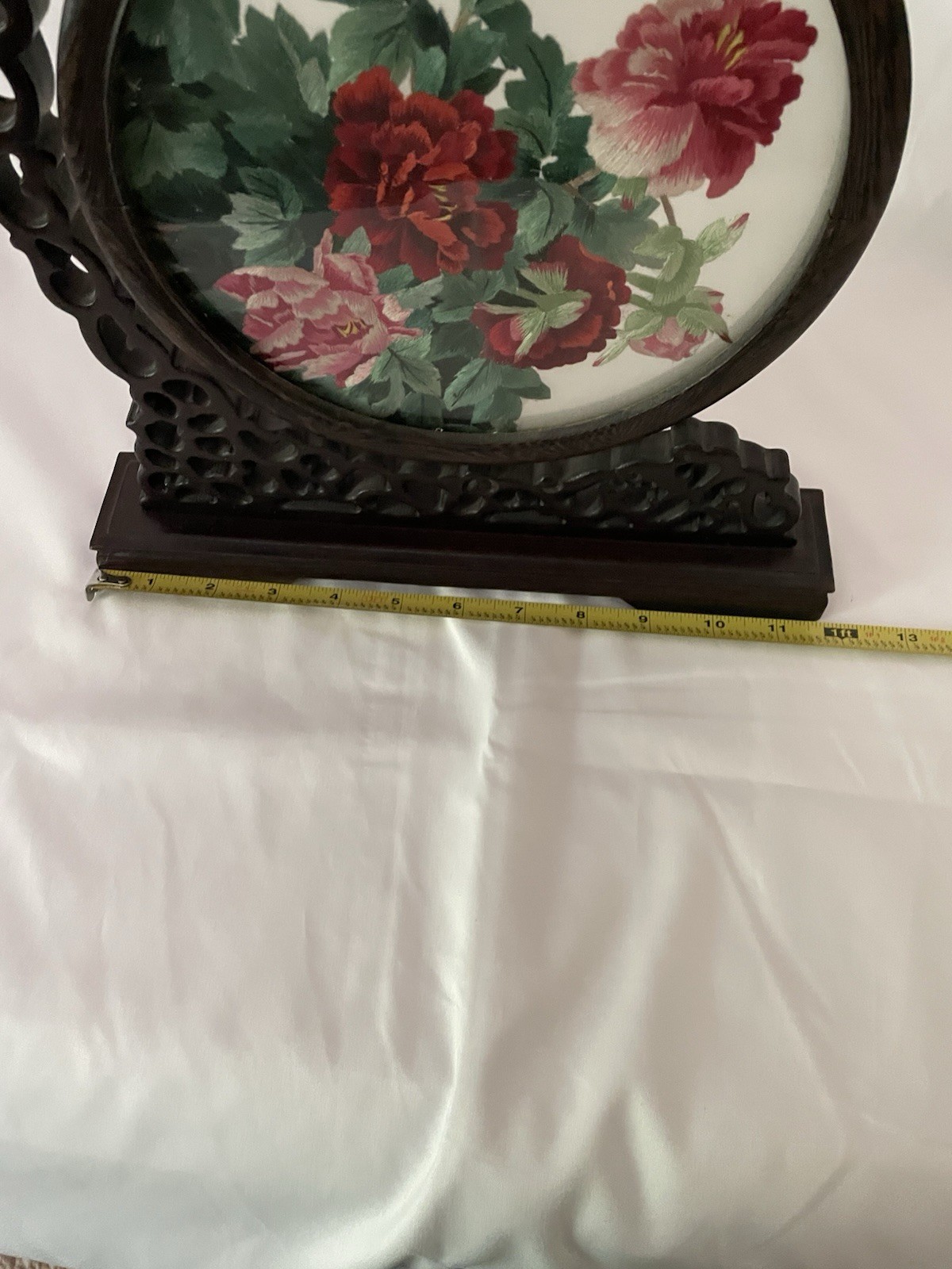 Vintage Chinese Double Sided Silk Embroidery Peony Flower Table Screen