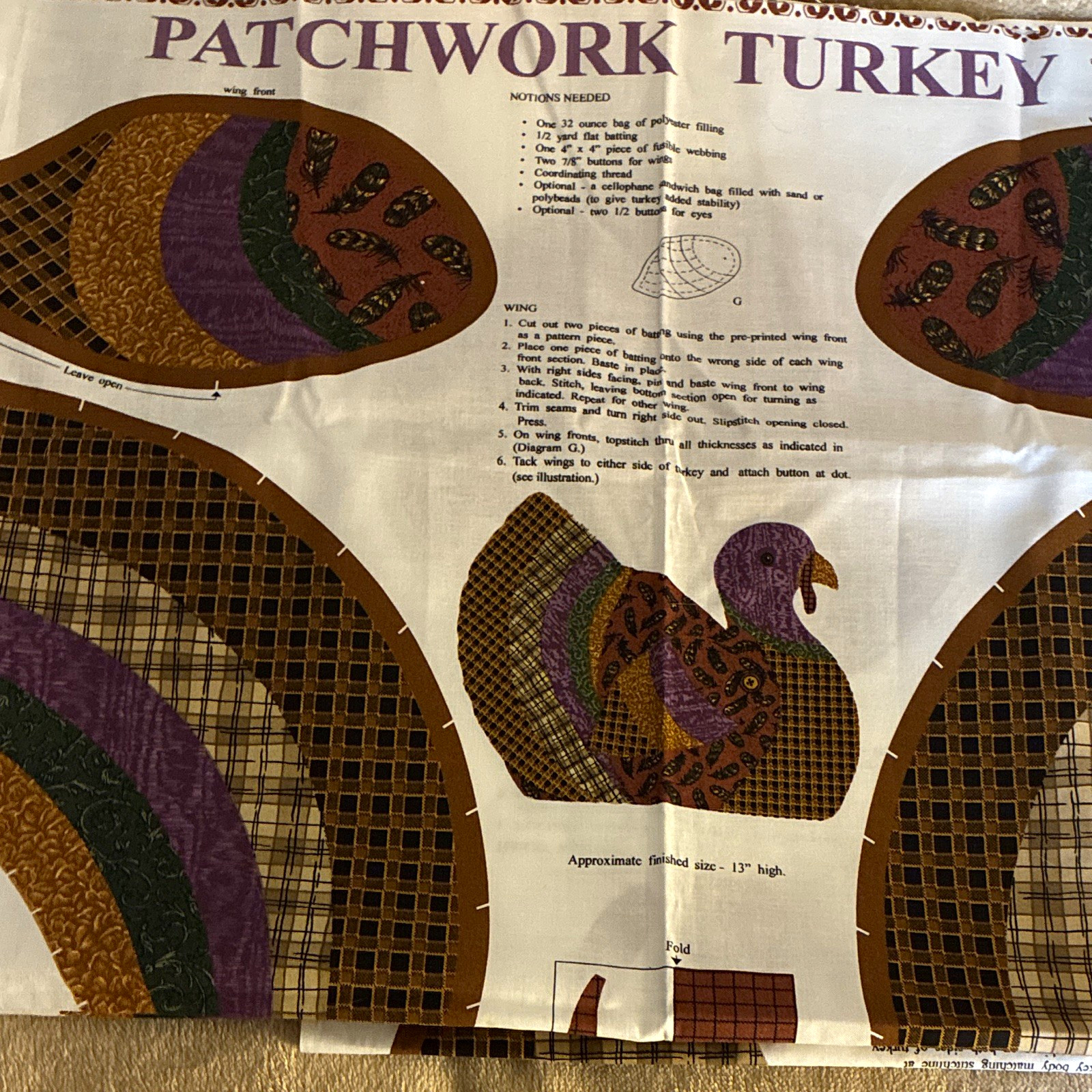 Patchwork Turkey Multicolor Thanksgiving Fabric Panel for Crafts & Quilting
