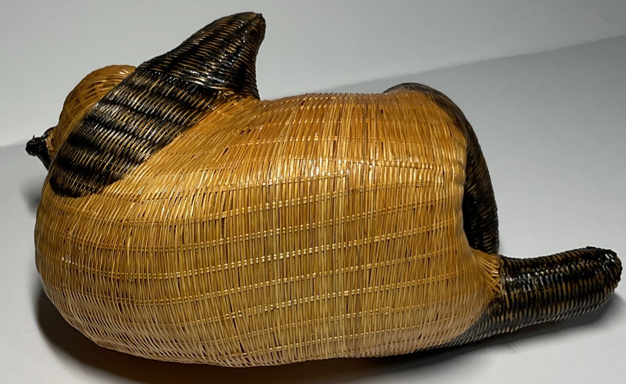 Handcrafted Wicker Panda Laying On Back Holding Ball Shanghai Handicrafts