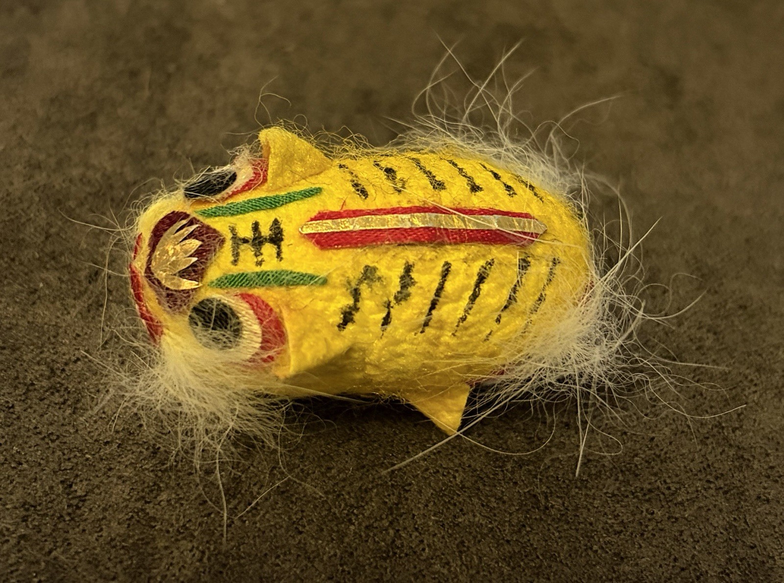 Vintage 1950s Chinese Tiger Painted Silk Worm Cocoon Toy 1-1/4” Miniature