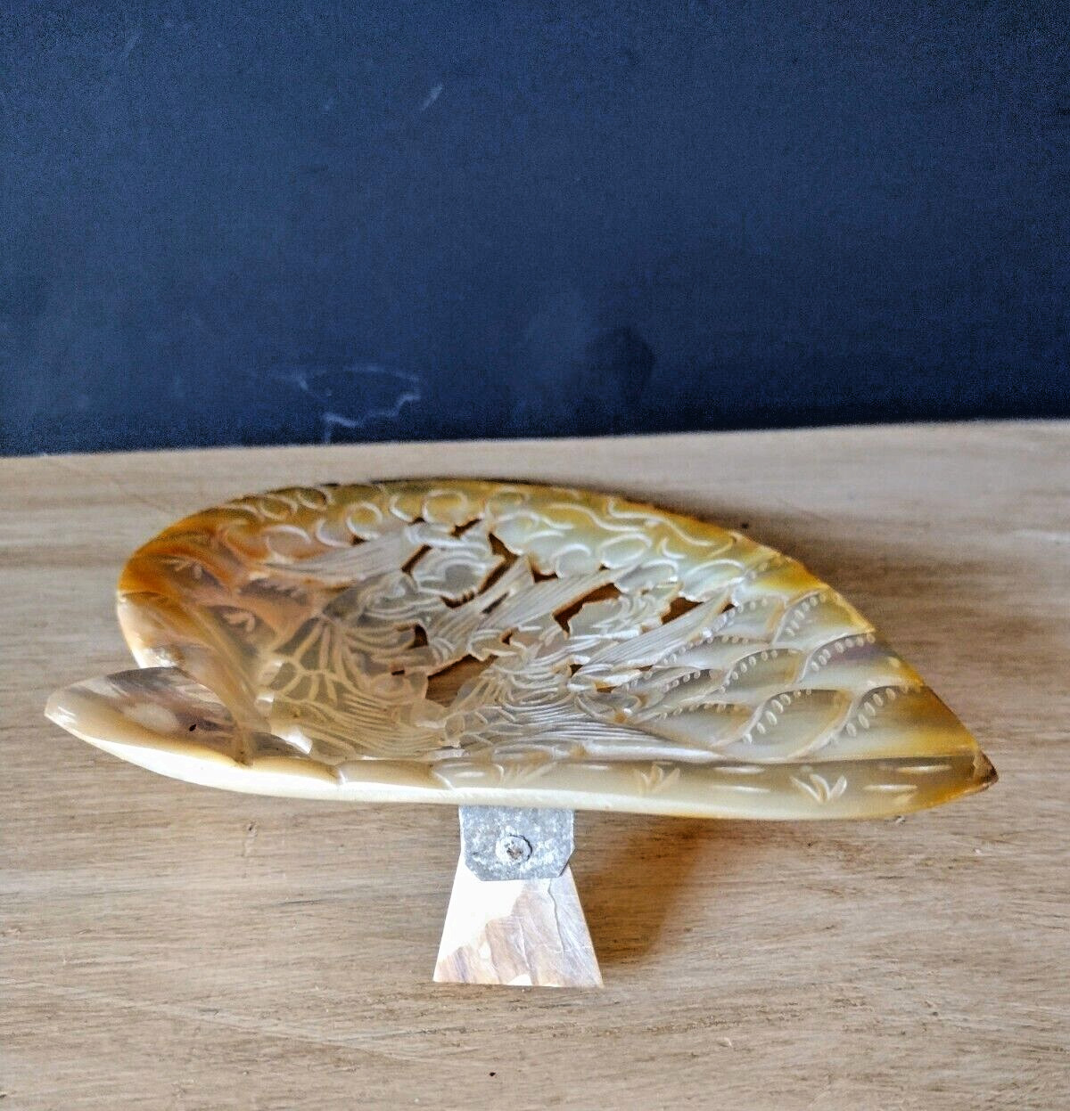 Hand Carved Mother of Pearl Shell Plaque Asian Dancer Abalone Seashell Carving 5