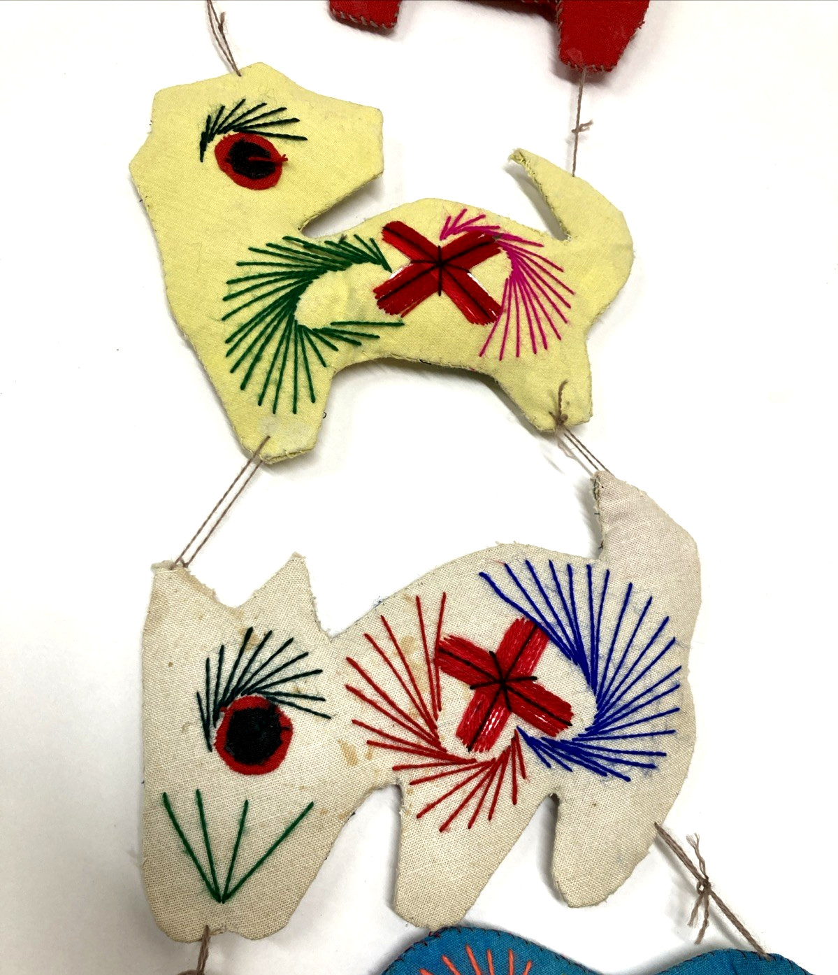 Chinese Zodiac Folk Art Felt Ornaments Hand Made Embroidered 48″ Long Set of 12