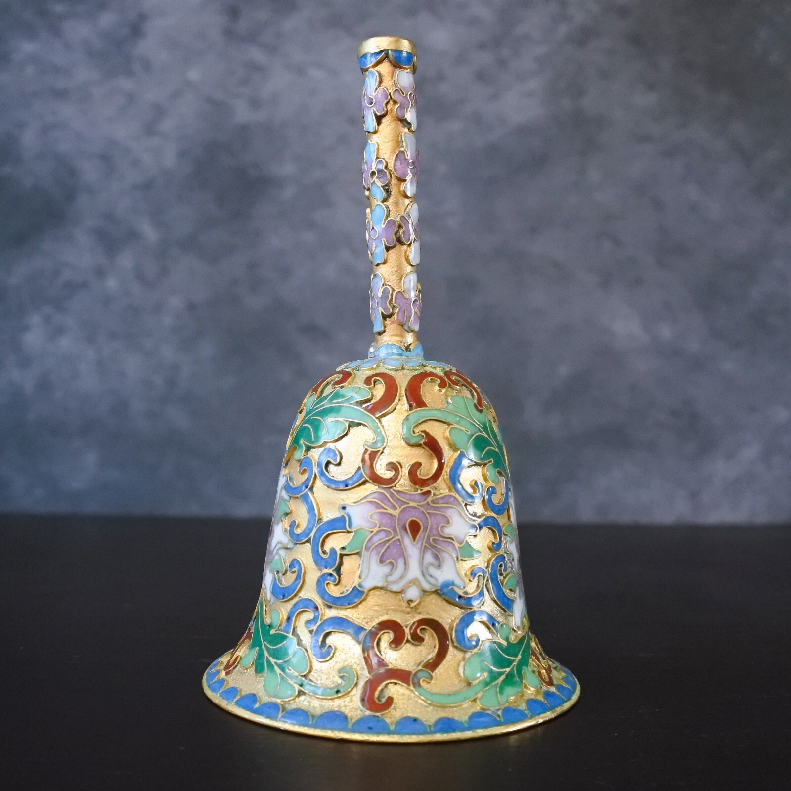 Vintage Chinese Cloisonne Enamel Floral Gold Metal Bell