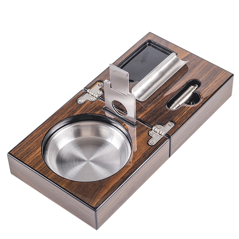 Wood Ashtray With Metal Rests Two Slot Large Home Ashtray