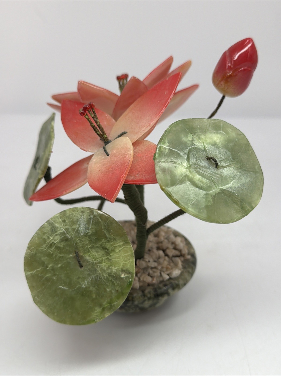 Vintage Asian Jade Stone Blossom Bonsai Tree, Small Approximately 6”x 7”