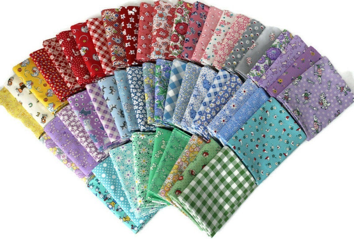 10 Fat Quarters Bundle | 1930s-1950s Reproduction Feed Sack Floral Cotton Fabric