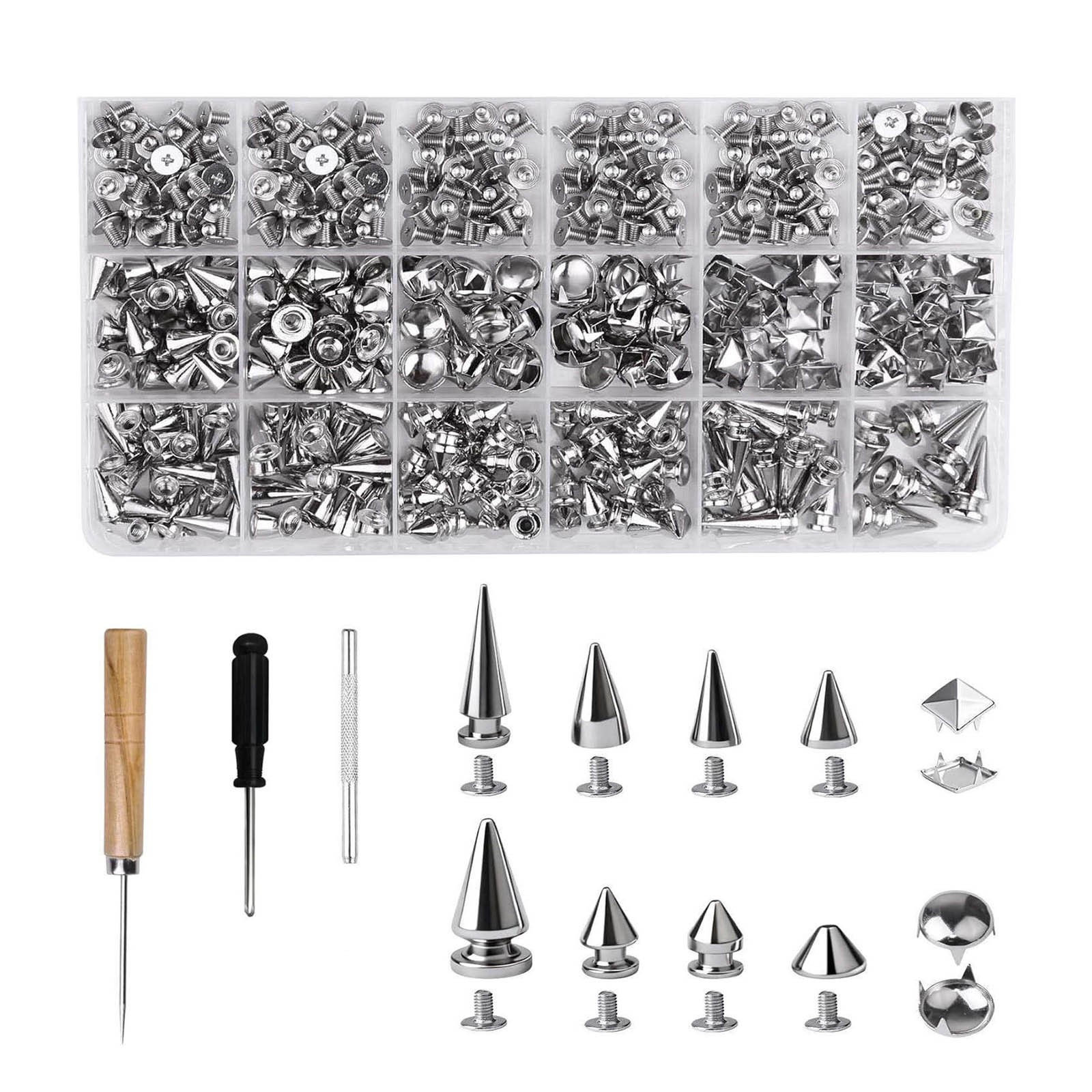 455PCS Punk Studs & Spikes Assortment Kit with Screws Puncher Awl Screwdriver