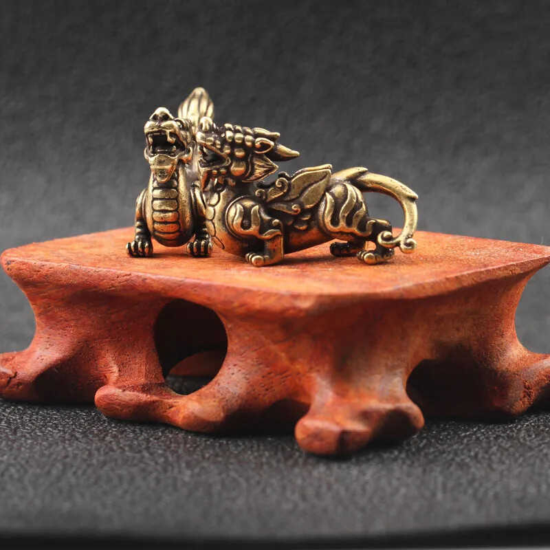Copper Chinese Mythical Miniature Figurines Ornaments Brass Luck Decorations