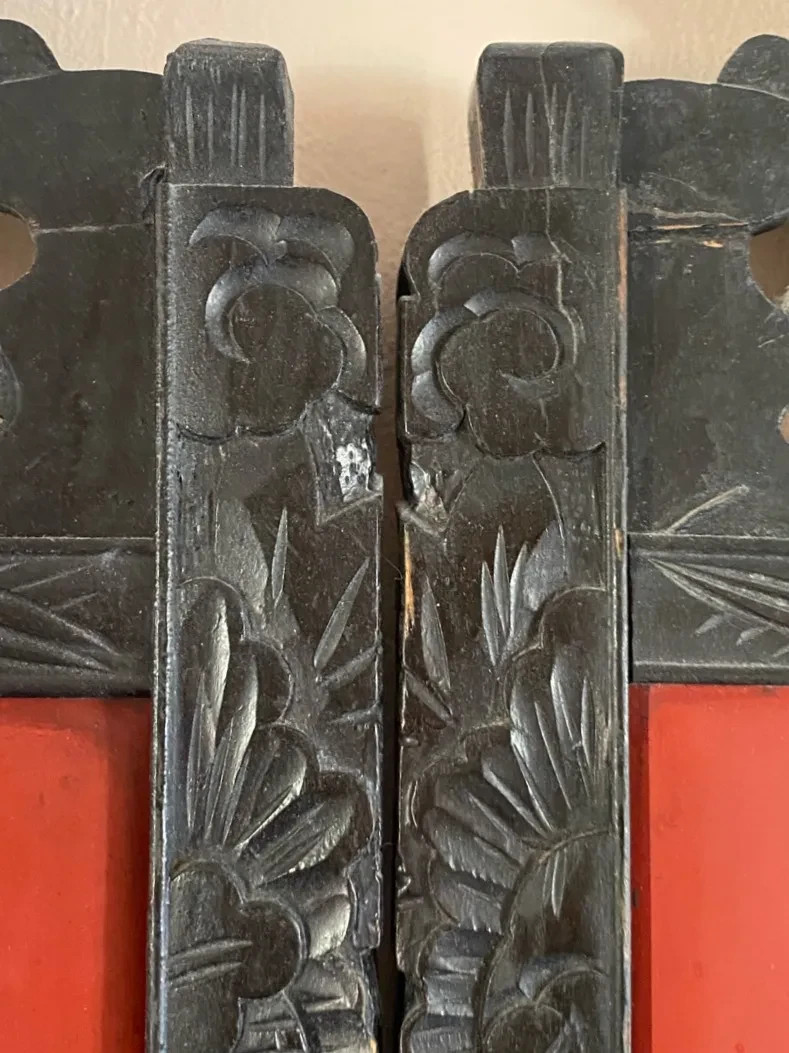 Vintage Black Lacquer &Mother of Pearl Japanese? Asian Art 2 Wall Panels 36″x17″
