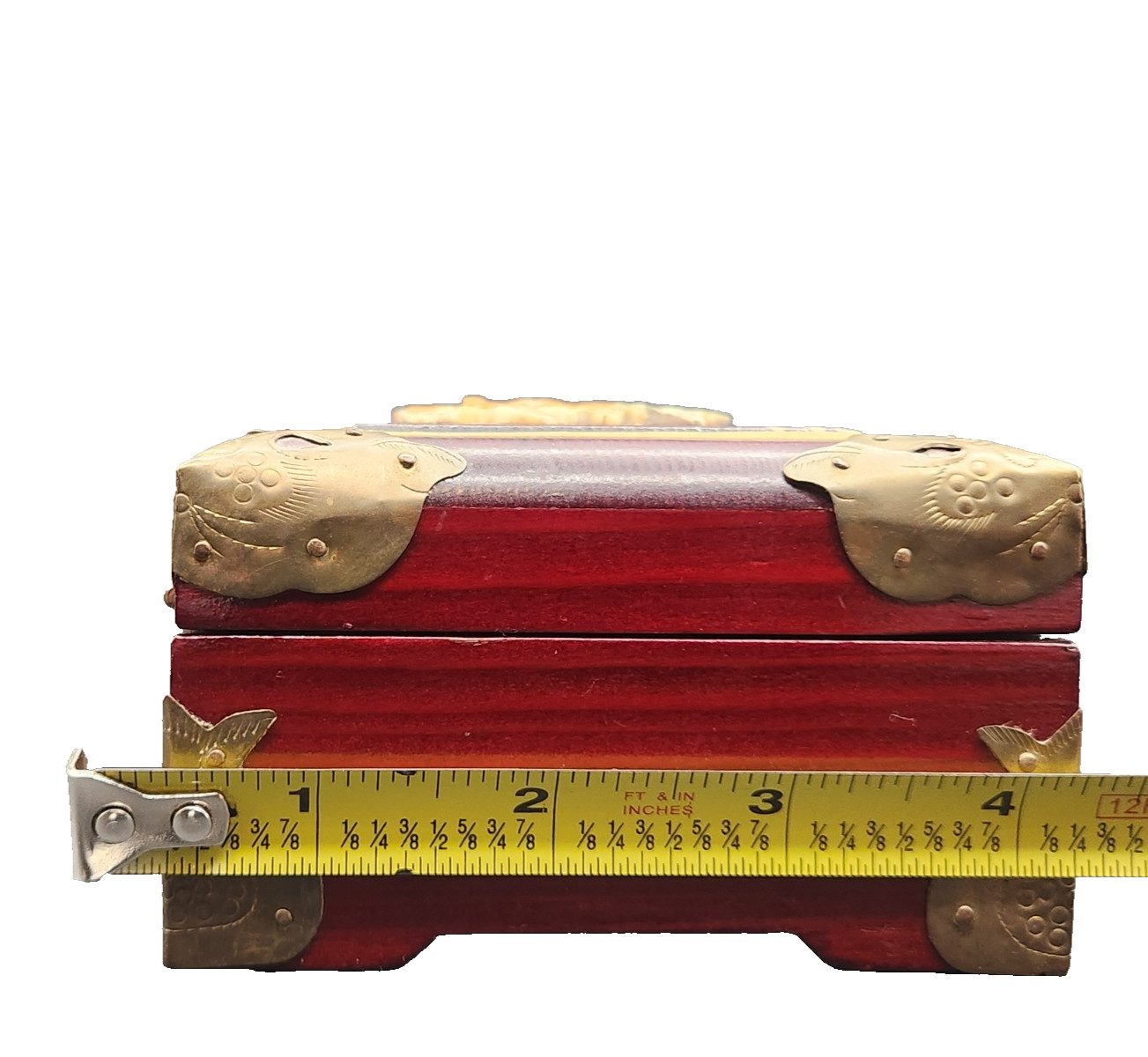 Wood & Brass Locking Box Shanghai China W/Lock & Key Jewelry Trinket – Vintage