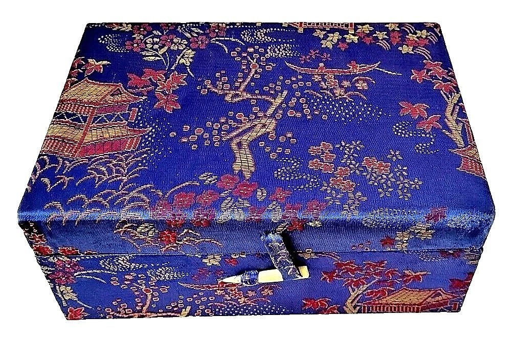 Yi Lin Arts and Treasures Celadon Boat and Wooden Stand with Silk Brocade Box