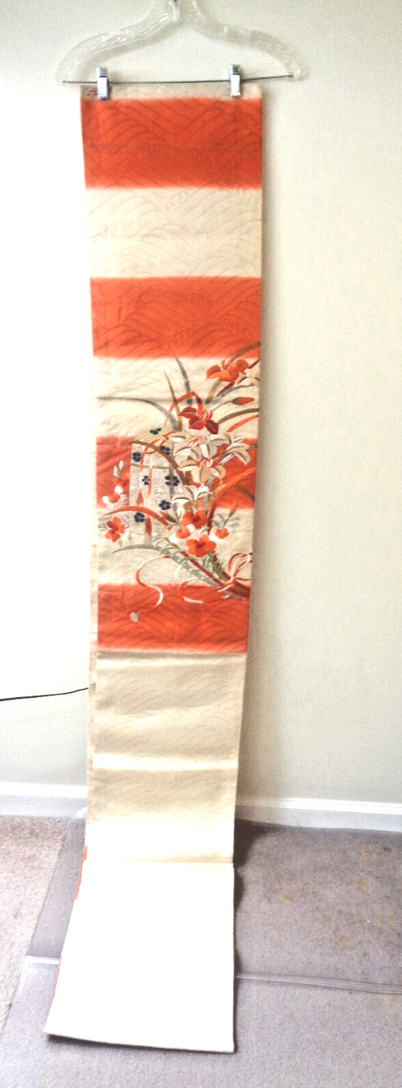 VINTAGE 1930-1940 JAPANEESE SILK WALL HANGING OR RUNNER X-LONG SIZE168 X13 IN