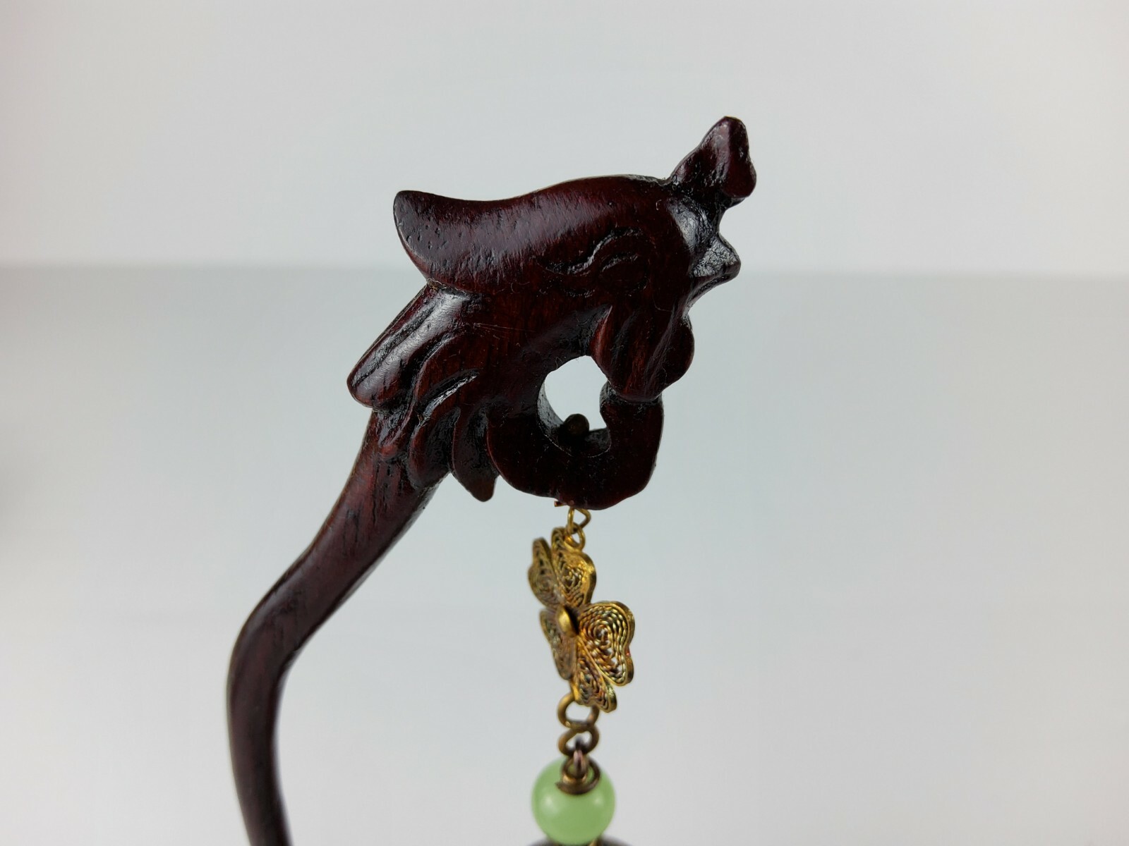 Chinese Asia Floral Painted Cloisonné Bell w/ Wood Stand Crane Birds Design