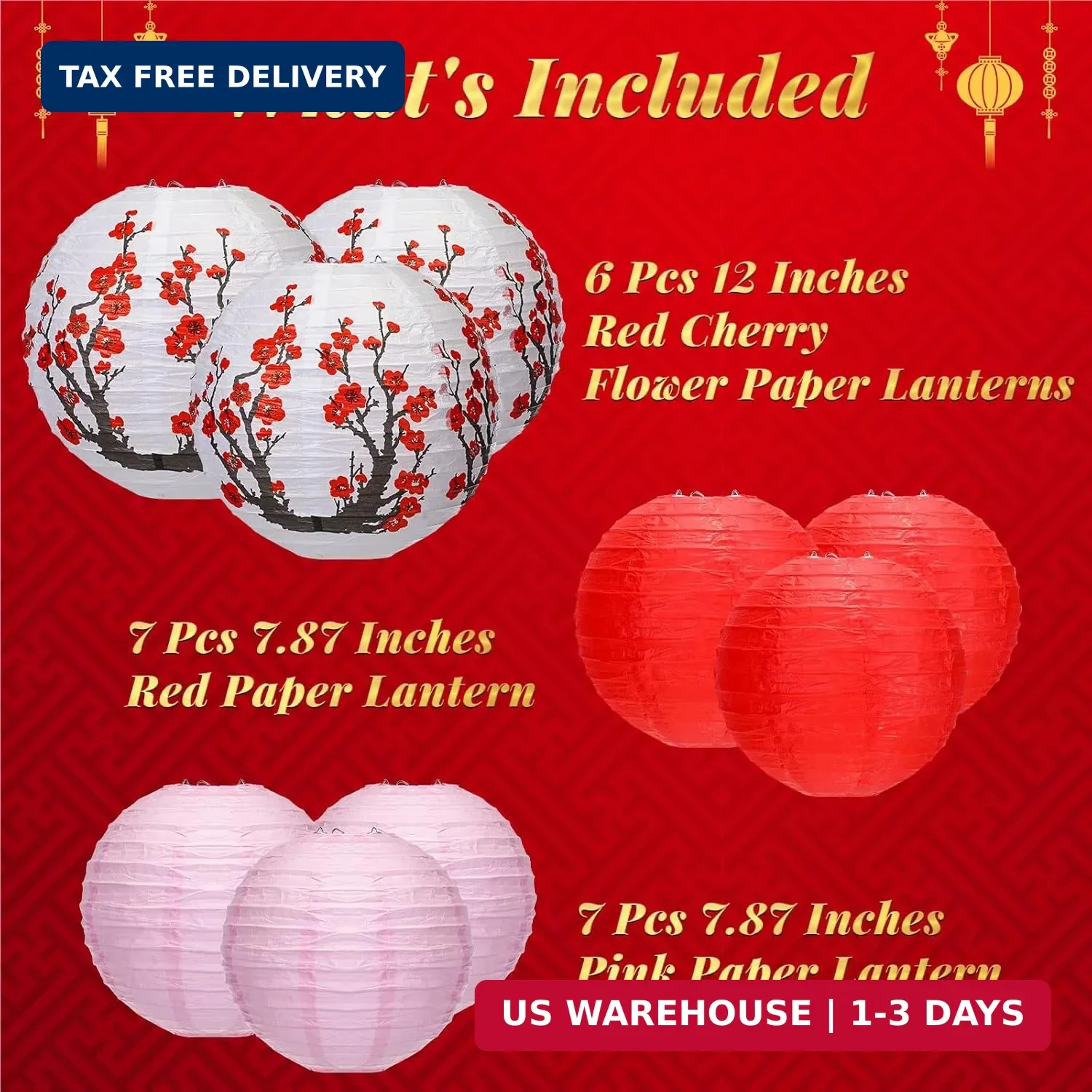 Mudder 20 Pieces Chinese Japanese Paper Lanterns Includes Cherry Flowers Paper L