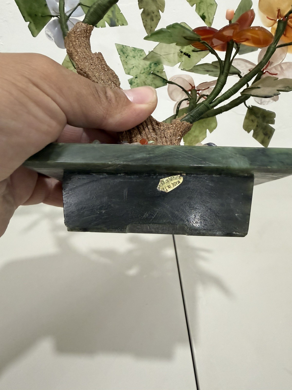 Vintage Chinese Bonsai Jade Gem Tree Stones 11x9in