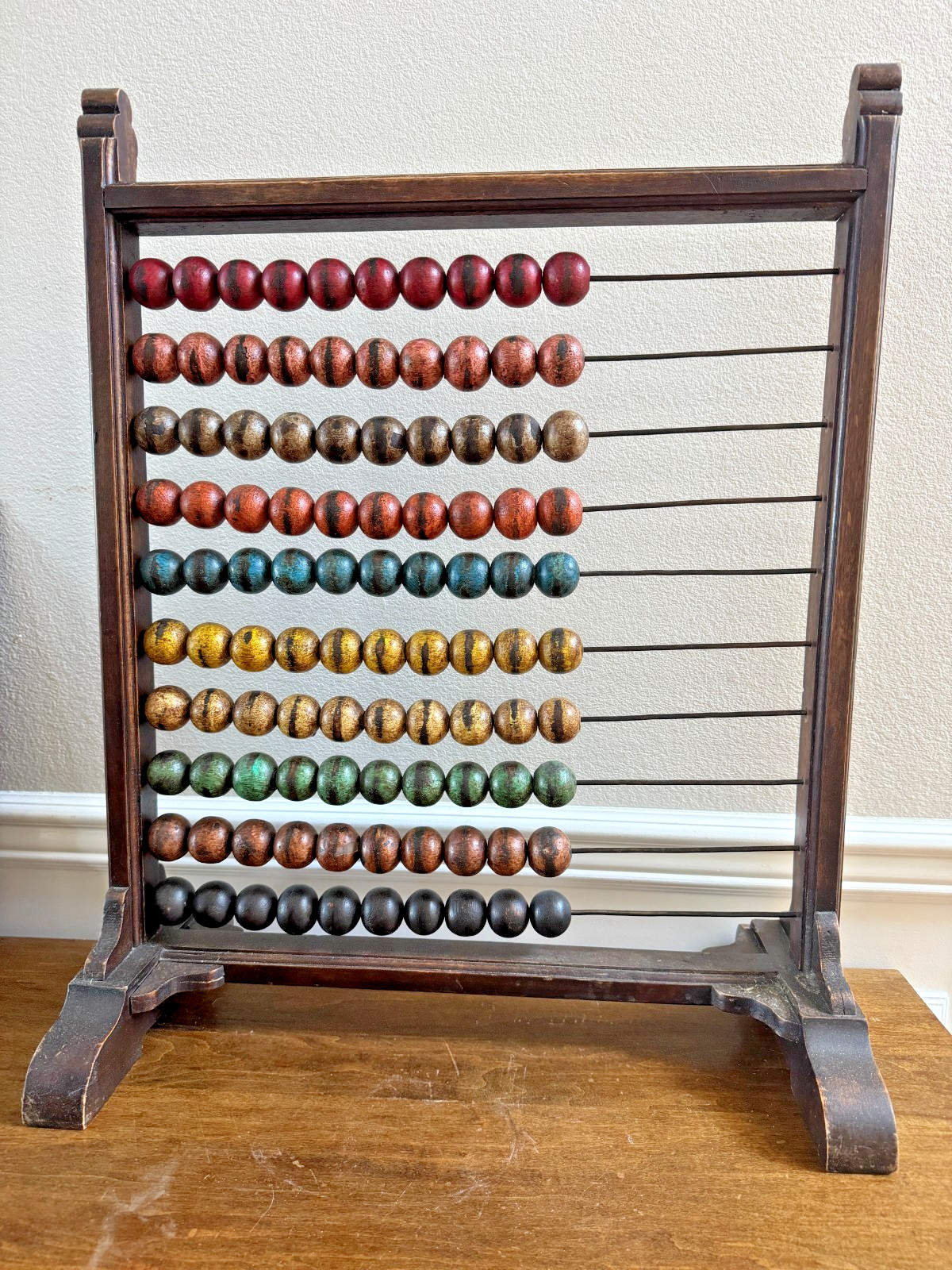 WOODEN ABACUS COUNTING TOOL FREE STANDING MULTICOLOR WOOD BEADS EDUCATIONAL
