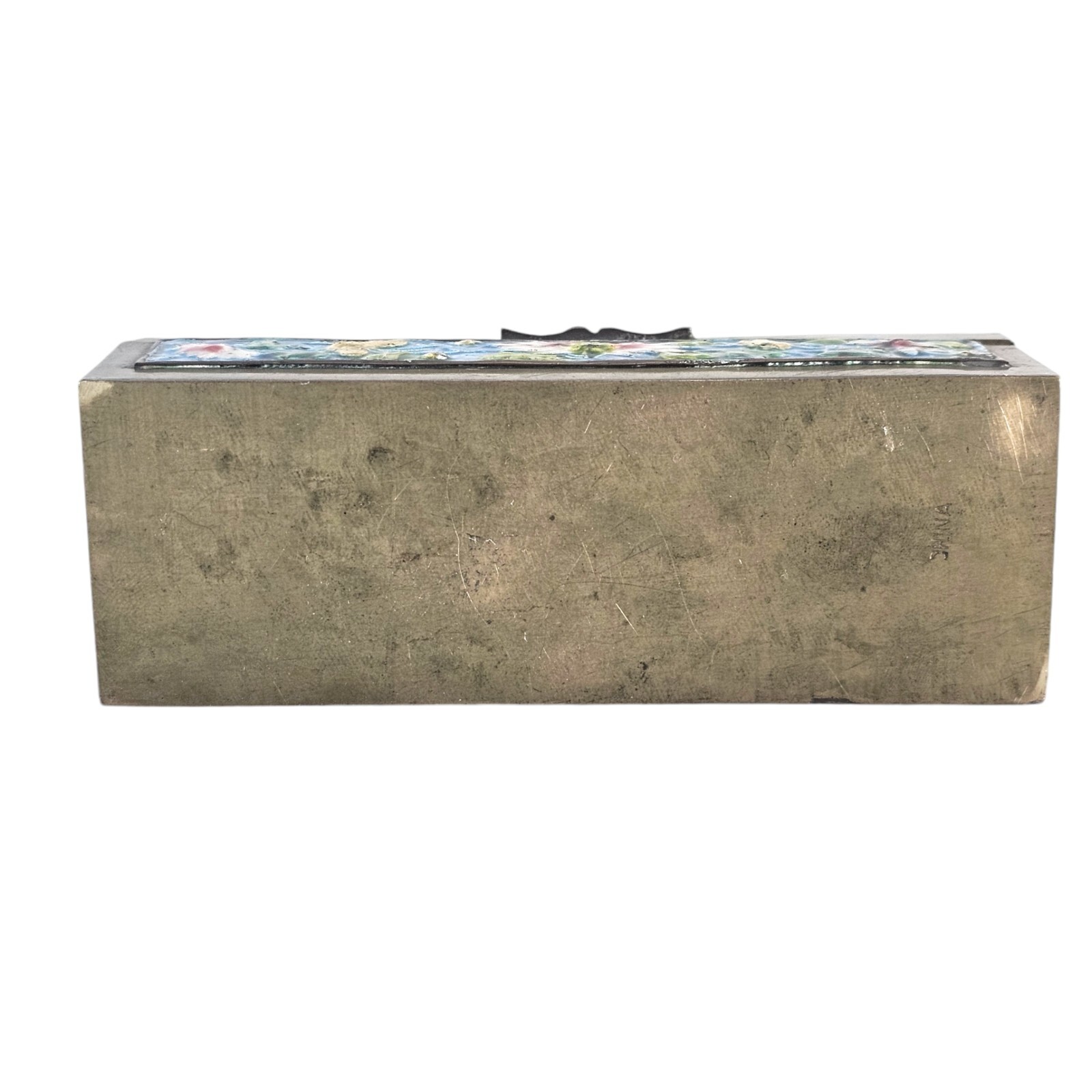 Antq Chinese Brass Enamel Box 4.375″ Floral Turquoise Champlevé Early 20th C.