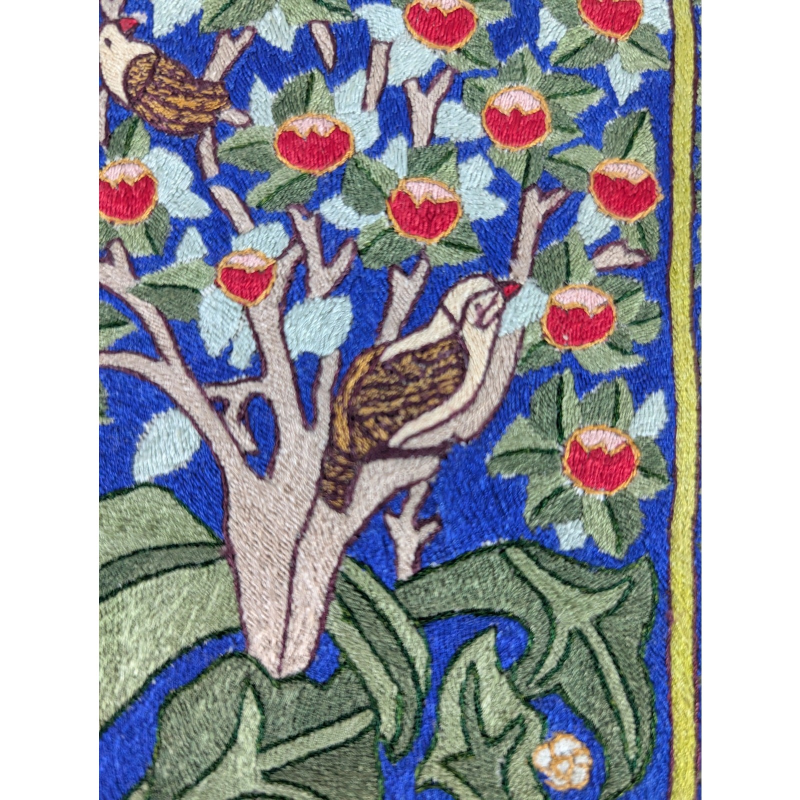 Vintage Hand Embroidered William Morris Inspired Tree of Life Tapestry 21x14in