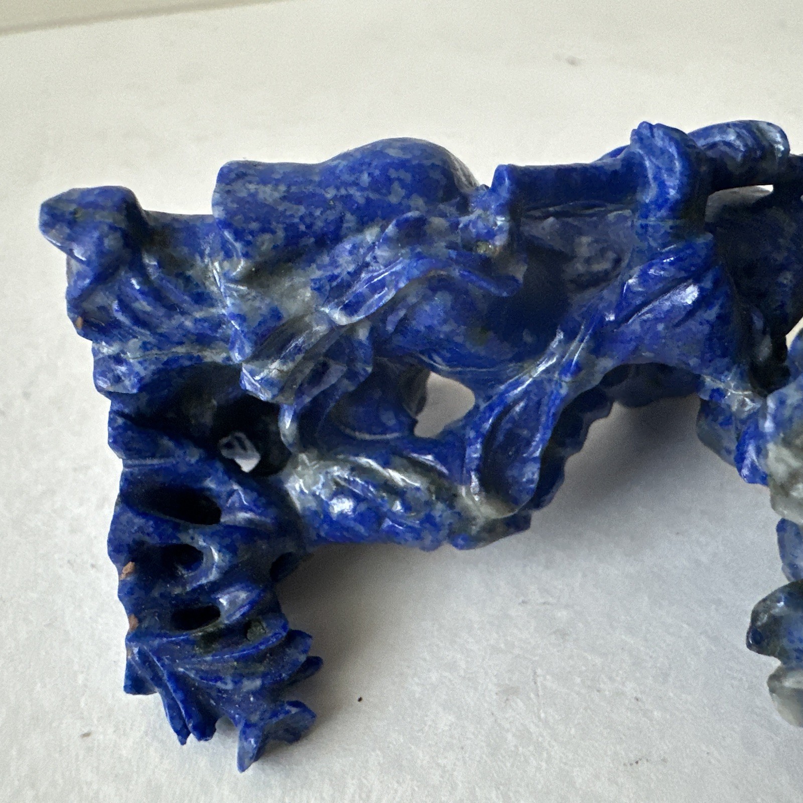 Chinese Lapis Lazuli Carved Figure & Phoenix Miniature Sculpture, 3.75”
