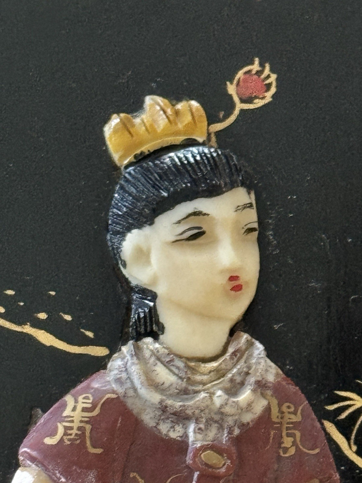 Vintage Table Top Chinese Folding Screen Carved Mother of Pearl Asian 4-Panel
