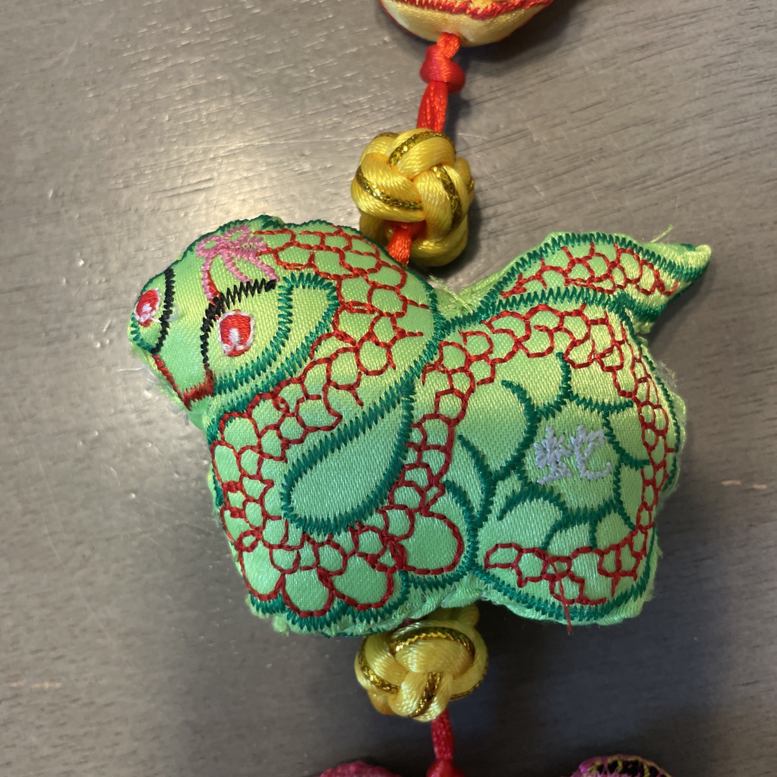 Chinese Zodiac String Of Ornaments Embroidered Hand Made Folk Art 55”
