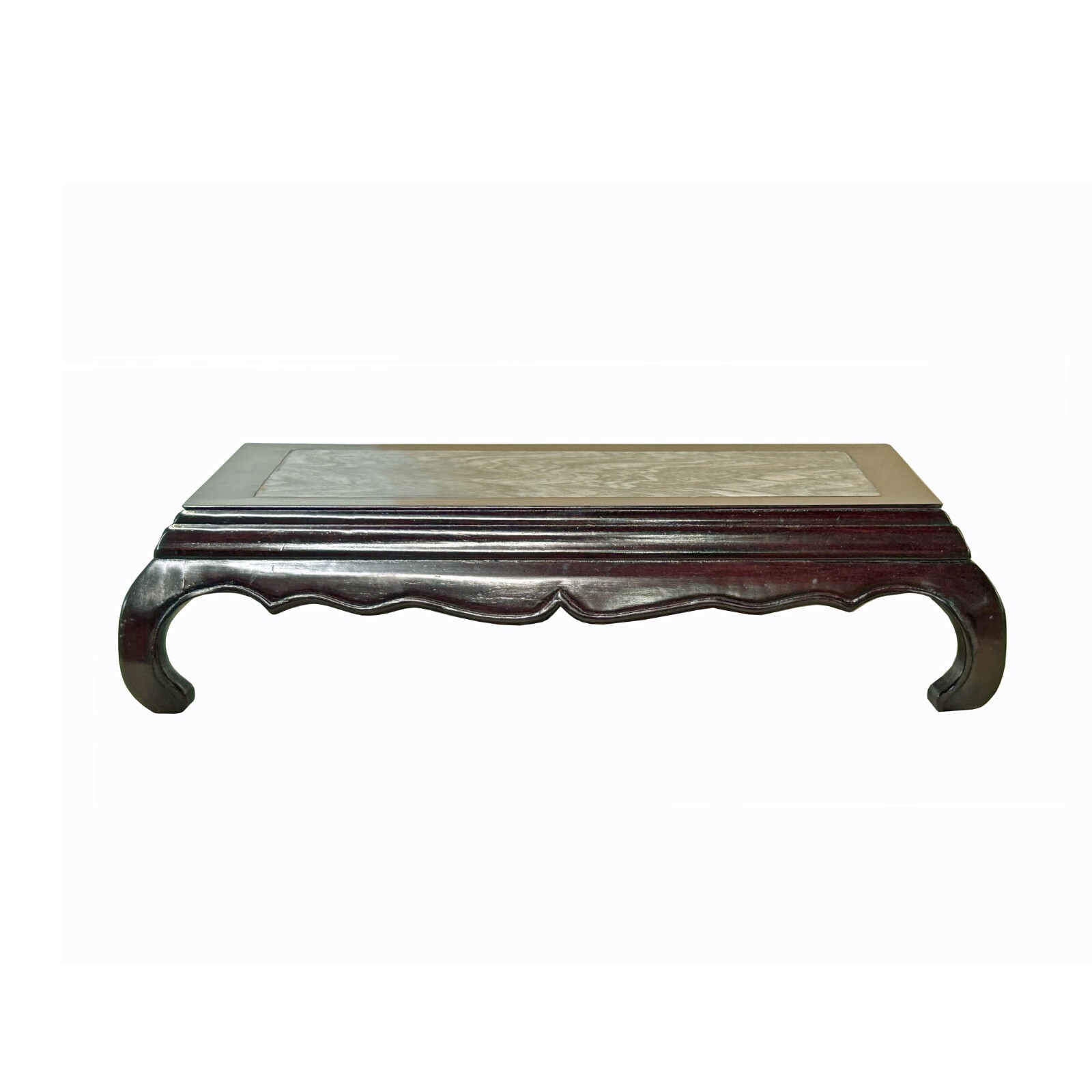 14.5″ Chinese Brown Wood Rectangular Stone Top Vase Stand Display Riser ws3888
