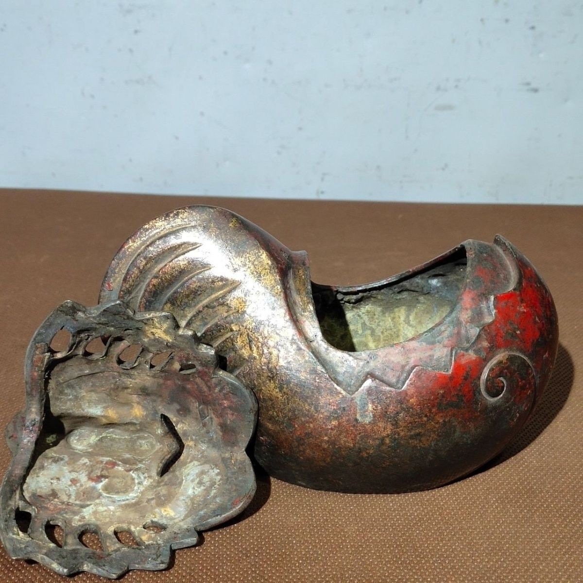 Vintage Solid Copper Mud Rooster Incense Burner Hollow Split Censer Home Decor