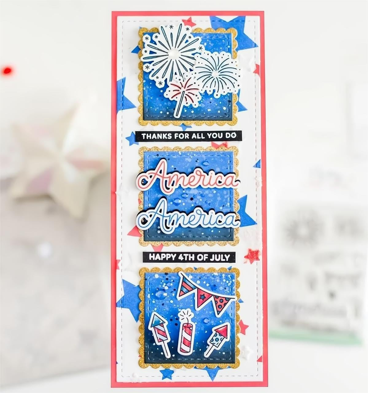 Happy 4TH of July Stamps and Dies Set for Card Making,Clear Stamps and Metal Cut