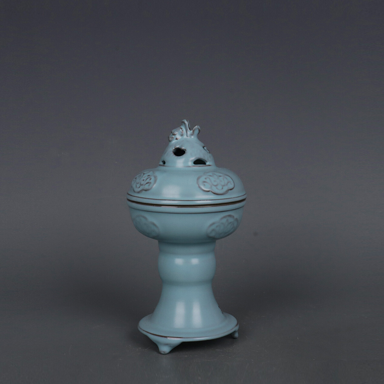 7.5″ Good Chinese Song Porcelain Ru Kiln Animal Foo Fu Dog Lion Incense Burner