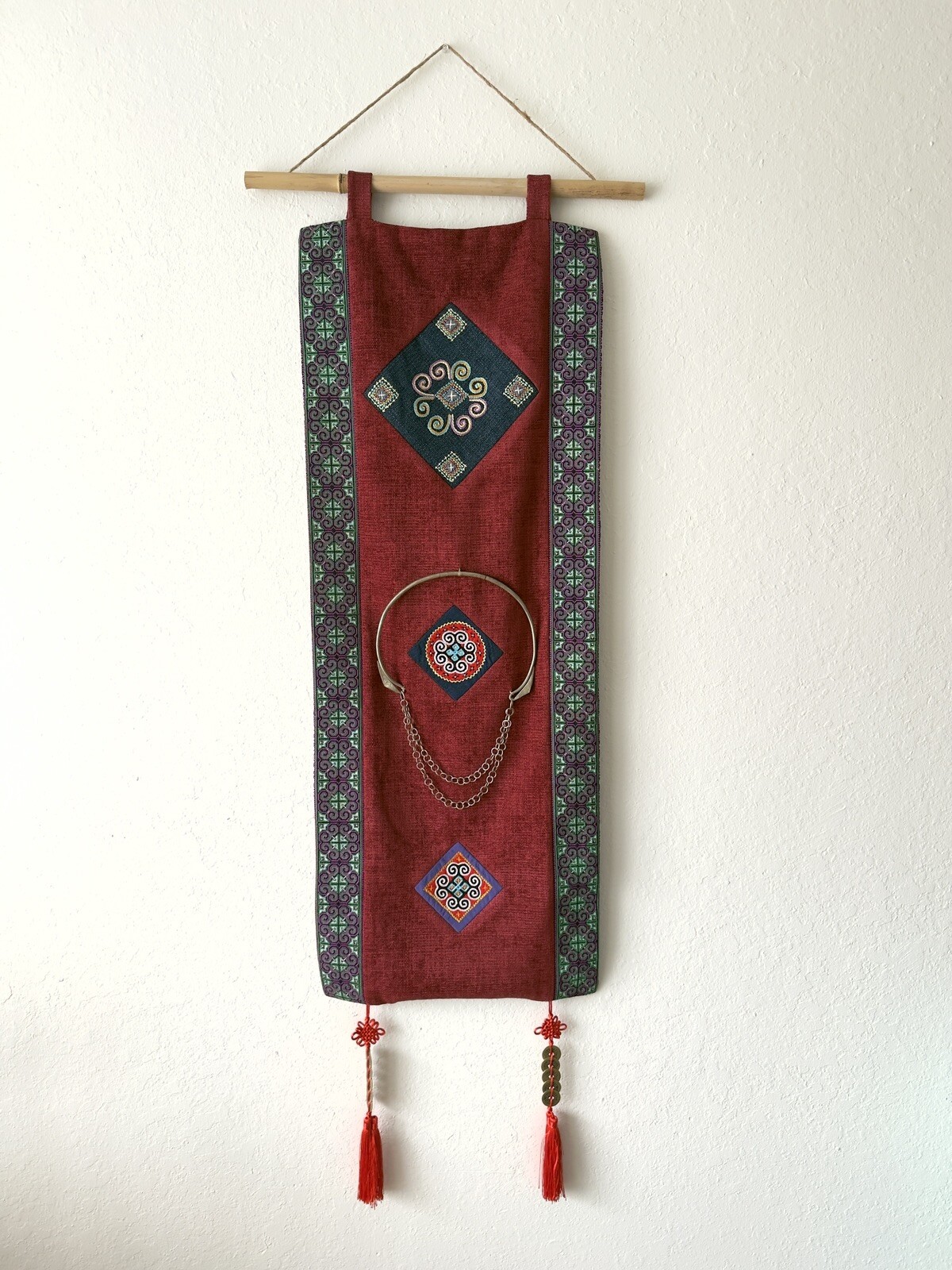Miao/Hmong Embroidery – Wall Decoration – w/ Alloy Necklace and Good Luck Coins