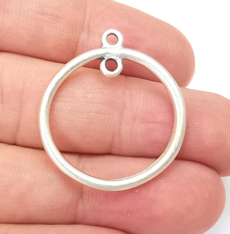 5 Pcs Hoop Circle Connector Charms Findings Antique Silver Plated (29mm) G28842