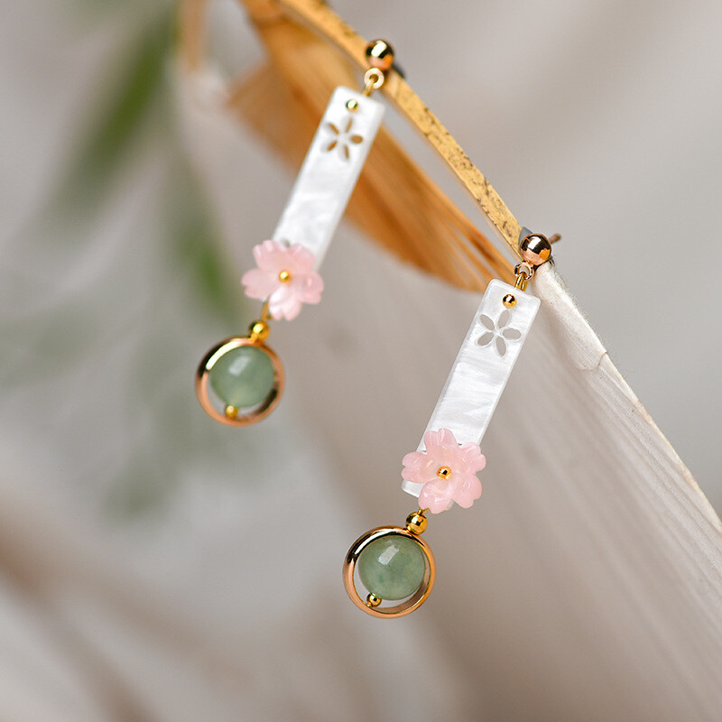 Chinese Dongling Jade/Coloured Glaze Flower Tibetan Style Vogue Earbob Earrings