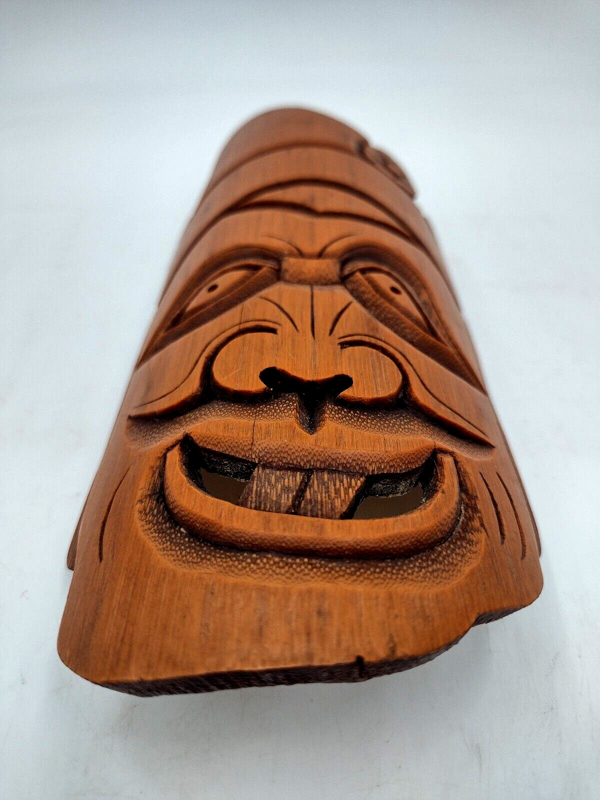 Chinese Handmade Carved Bamboo Happy Monk Face Hanging Wall Decor Fengdu China