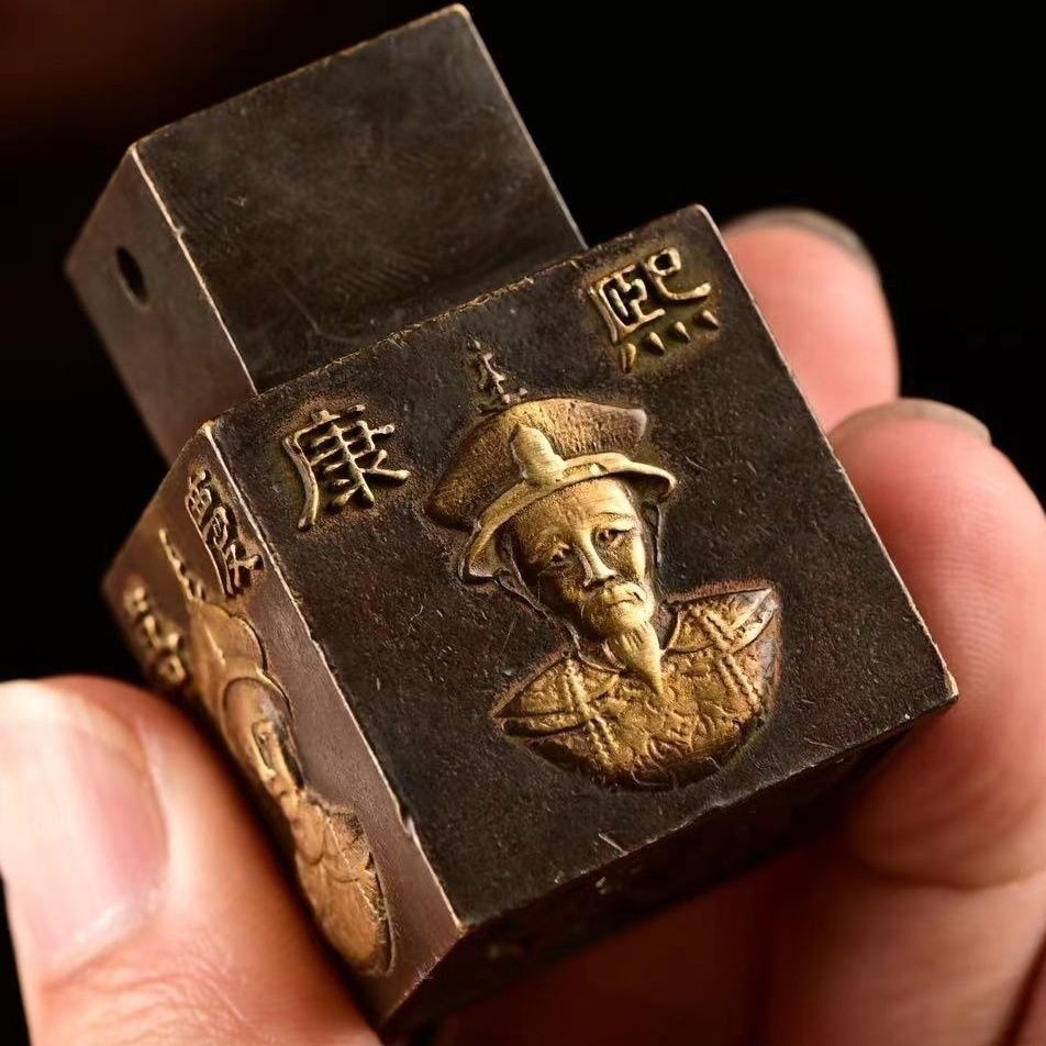 Pure Brass Qing Five Emperors Paperweight Solid Copper Antique Weight Desk Decor