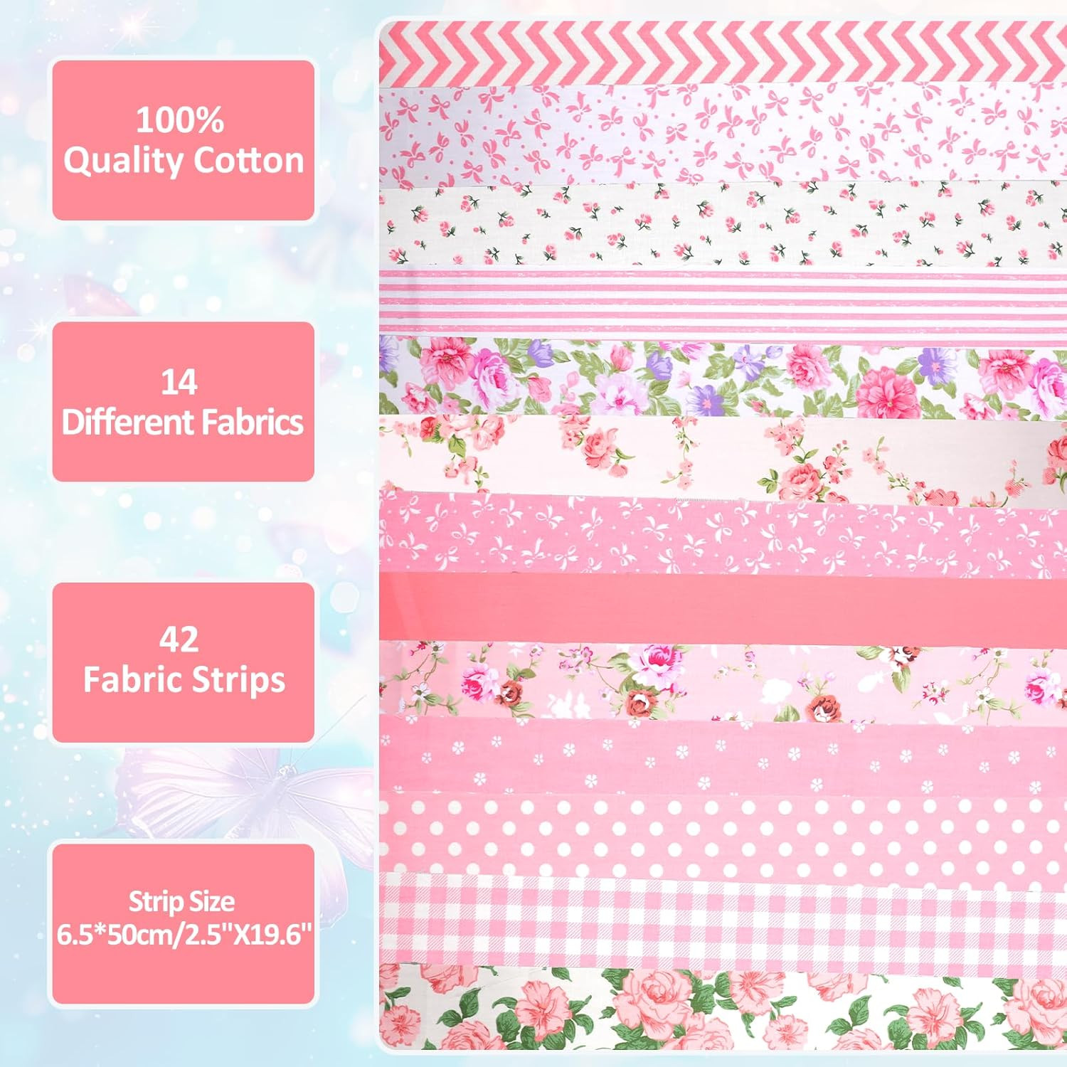 42Pcs Jelly Roll Fabric Strips Soft Cotton Quilting Fabric 2.5 X 20 Inch Pre-Cut