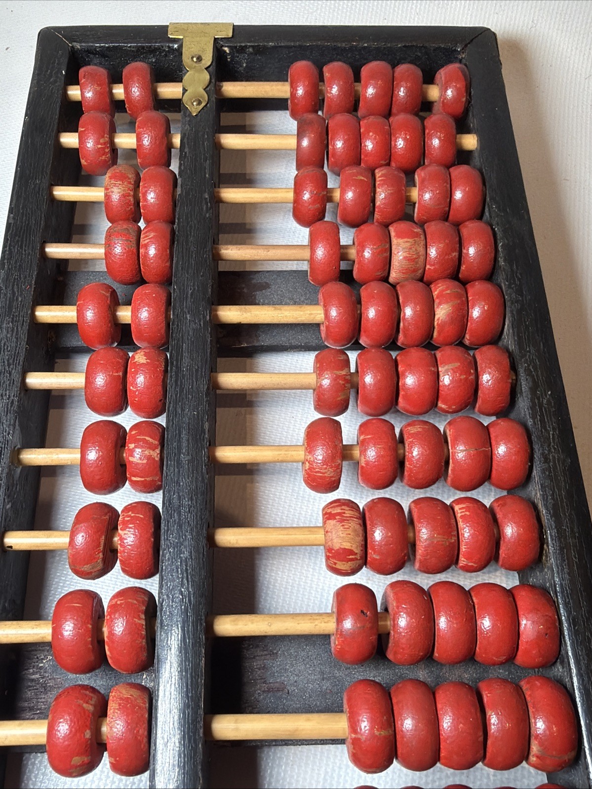 Antique Chinese Abacus Adding Calculator Wood Brass 13 Rows 91 Bead Lotus-Flower