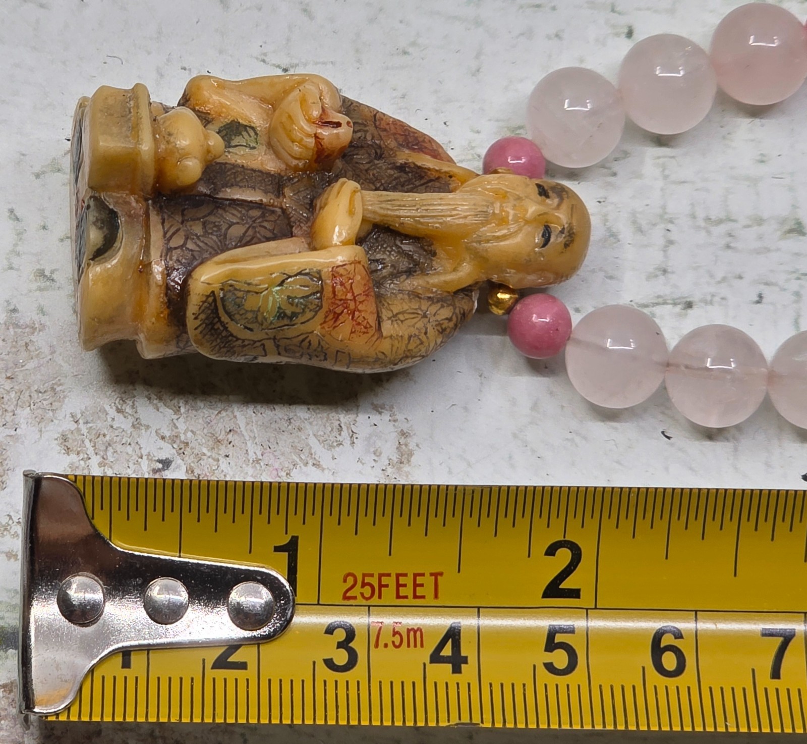 Vintage Chinese Hand-Painted Porcelain Beaded Necklace -Wise Man Shou Xing