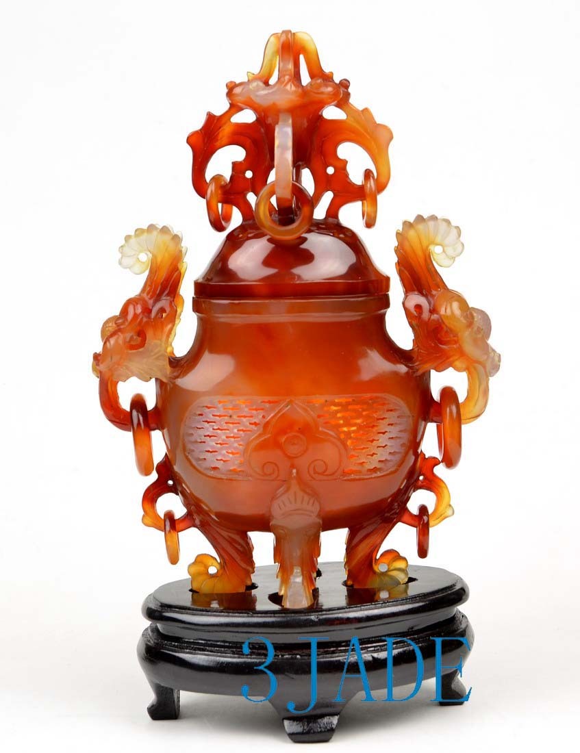 Carnelian / Red Agate Chinese Censer / Incense Statue Sculpture Asian Carving