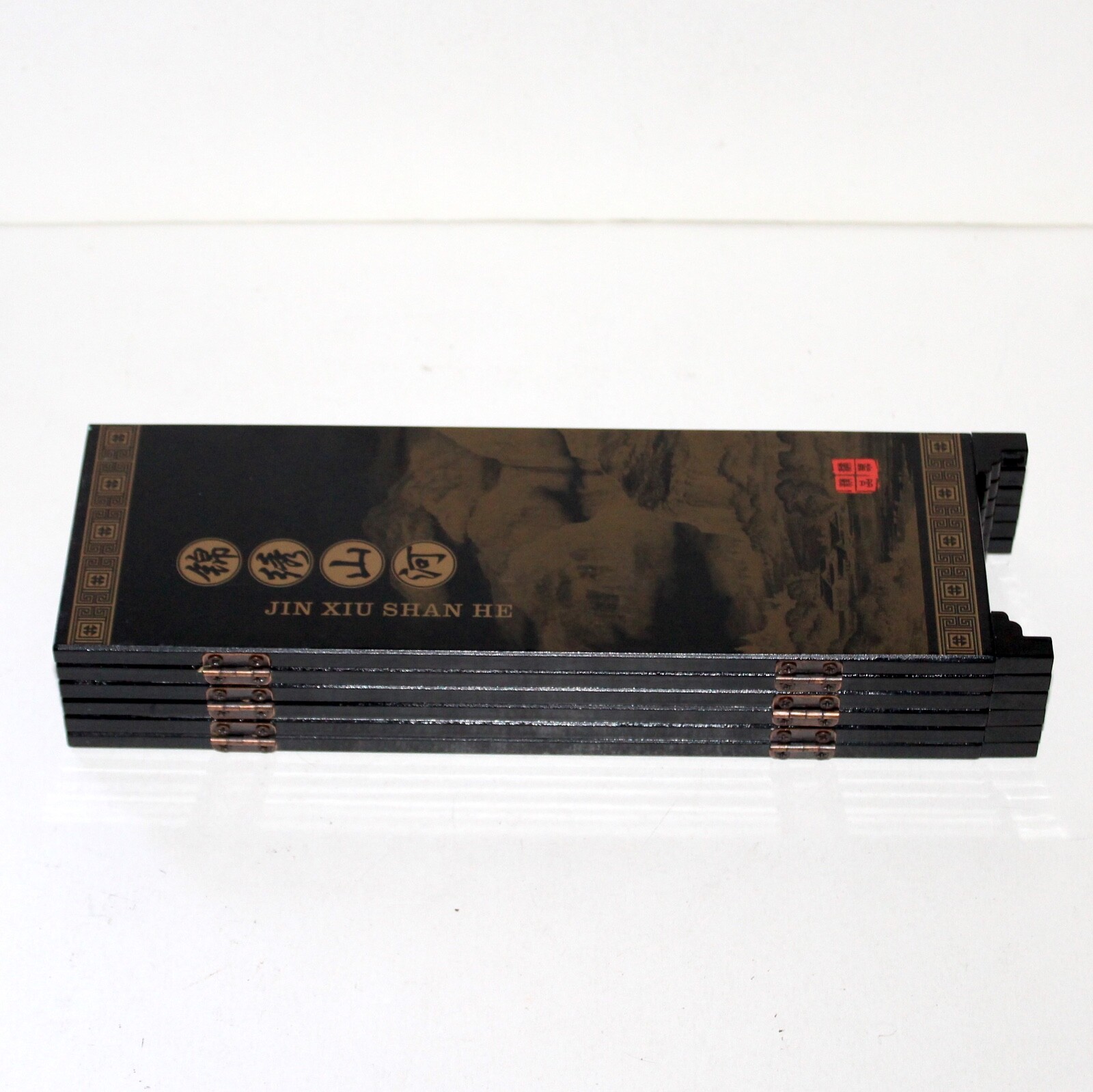 Jin Xiu Shan He small Chinese 6 panel screen divider lacquer decor asian
