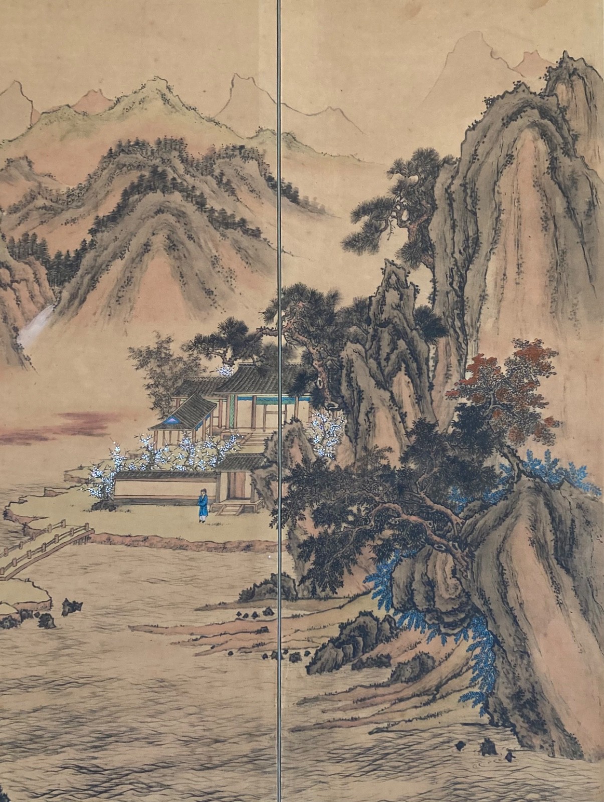 Beautiful Rare Vintage Chinese Shan Shui” Style 4 Hand Painted, Panel Screen