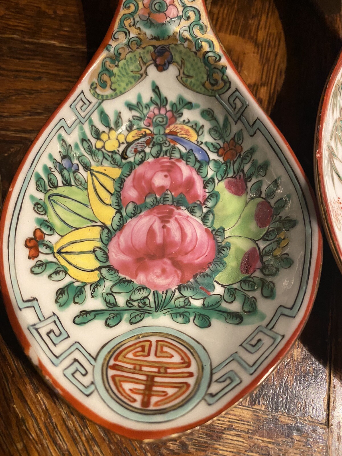 3 Large vintage Chinese hand enameled Porcelain SPOONS asia ceramic art